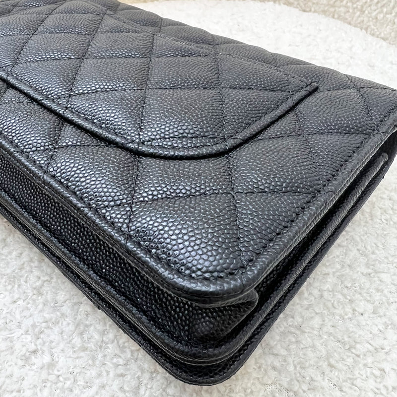 Chanel 22A Seasonal Wallet on Chain WOC in Black Caviar and GHW