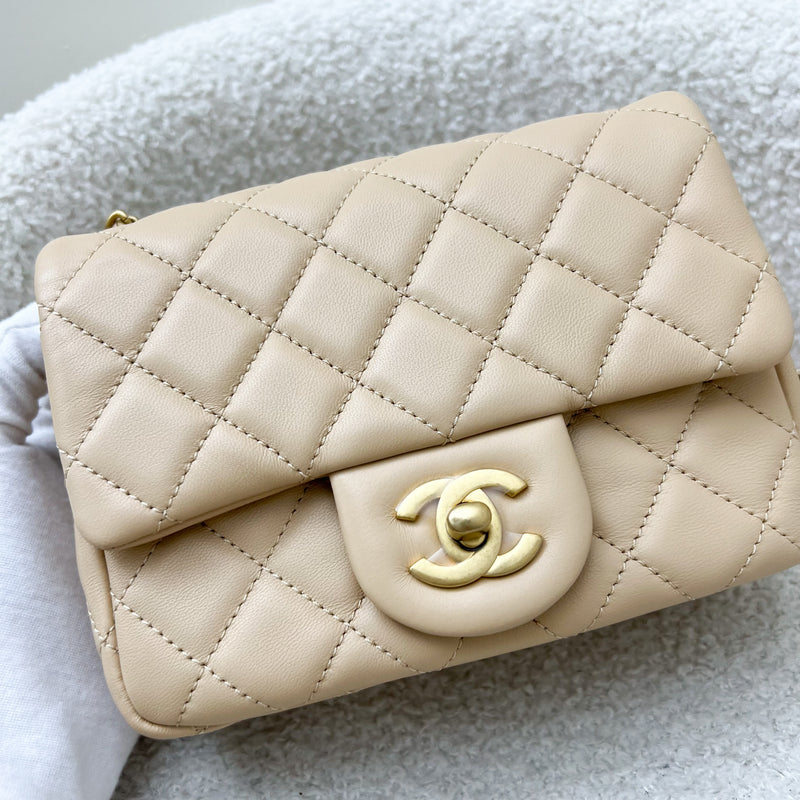 Chanel Pearl Crush Mini Square Flap in 22C Beige Lambskin AGHW