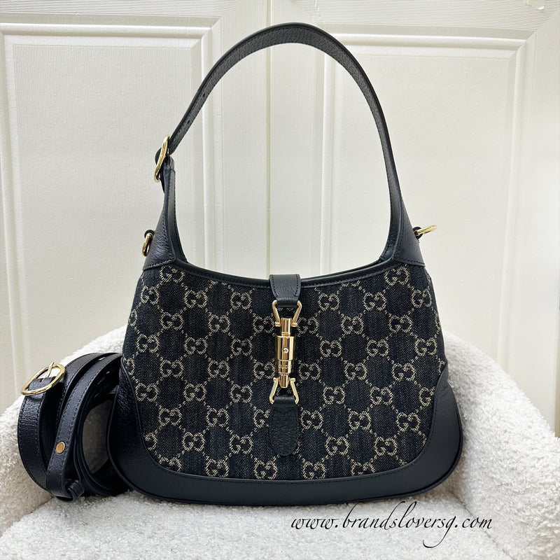 Gucci Jackie 1961 Medium Shoulder Bag in Horsebit Black Denim and Black Leather with GHW