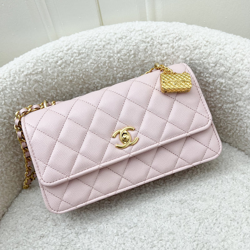 Chanel 23S Classic Flap Charm Wallet on Chain WOC in Sakura Pink Caviar and GHW