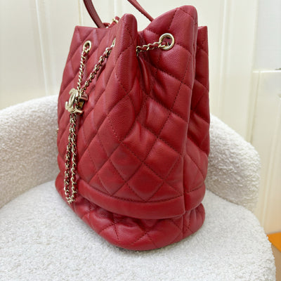 Chanel 19B Drawstring Bucket Bag in Red Caviar and LGHW