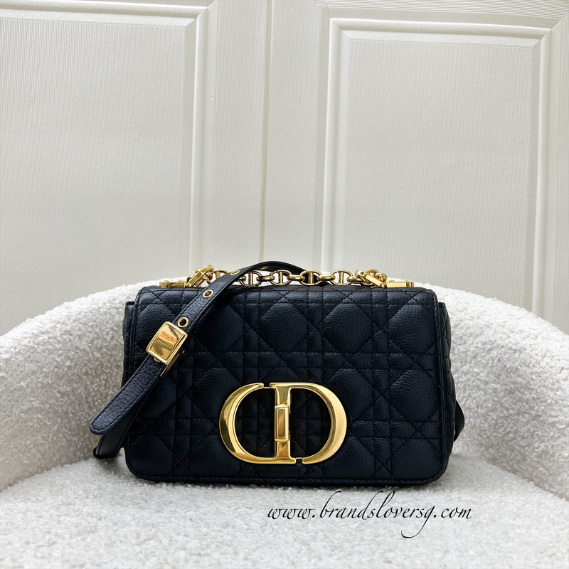 Dior Small Caro Flap Bag in Black Grained Calfskin and GHW