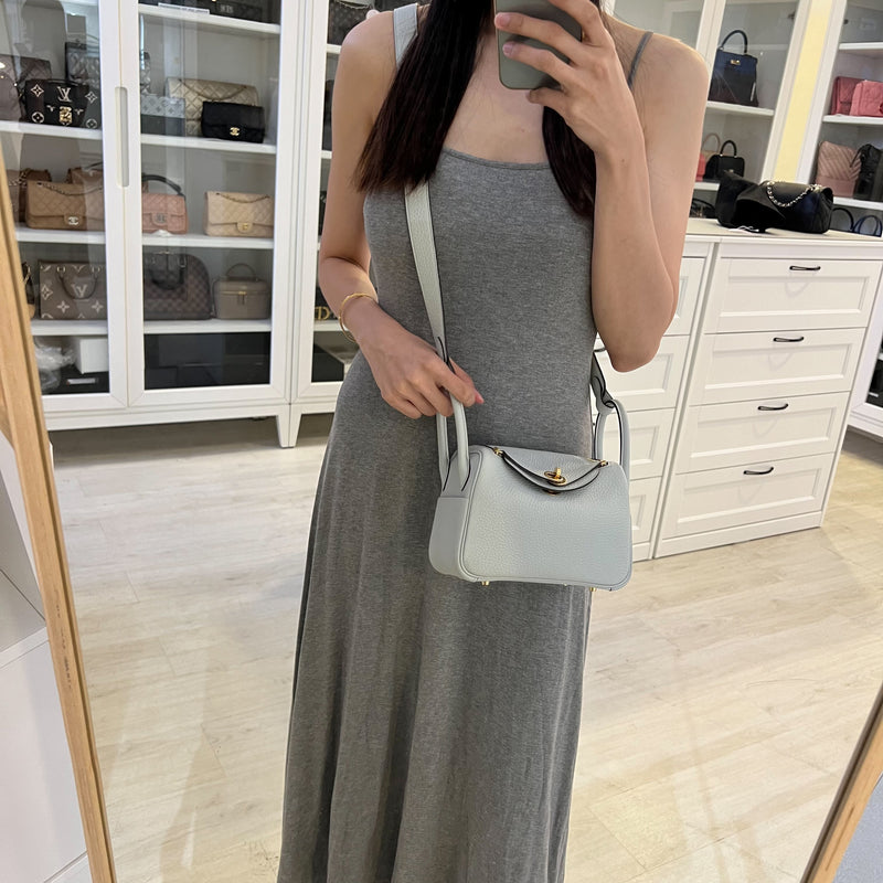 Hermes Mini Lindy in Bleu Pale Clemence Leather and GHW