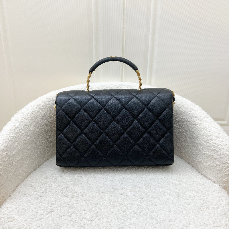 Chanel 23S Small / Mini Flap Bag with Top Handle in Black Caviar and AGHW