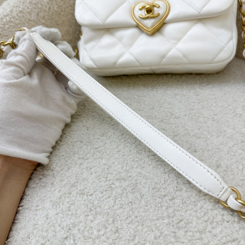 Chanel 23S Heart Clasp Mini Flap in White Lambskin and AGHW