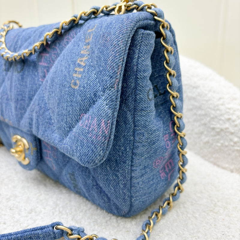 Chanel 22P Denim Mood Large Flap Bag in Blue Printed Denim and AGHW