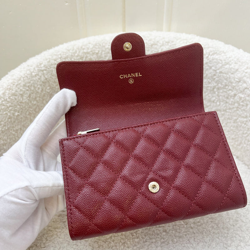 Chanel Classic Mid Length Medium Wallet in Red Caviar LGHW
