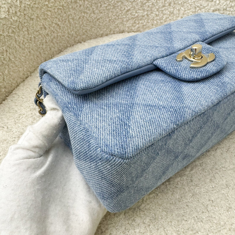 Chanel Classic Mini Rectangular Flap in 22B Light Blue Shadow Denim and LGHW (Model: A69900)