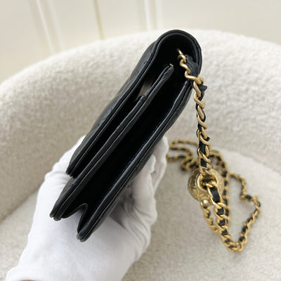 Chanel Pearl Crush Wallet on Chain WOC in 23K Black Stiff Lambskin and AGHW