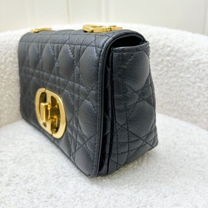 Dior Small Caro Flap Bag in Black Grained Calfskin and GHW