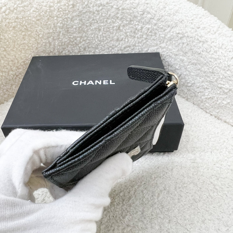 Chanel Zip Card Holder / Small Wallet in Black Caviar LGHW