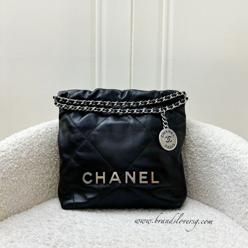 Chanel 22 Mini Hobo Handbag in Black Shiny Calfskin and SHW