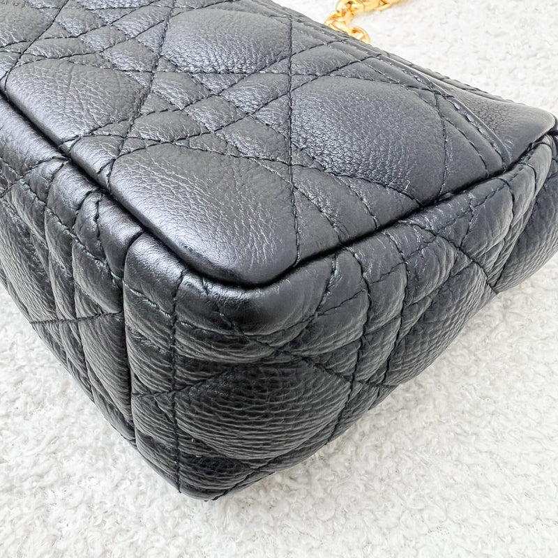 Dior Small Caro Flap Bag in Black Grained Calfskin and GHW