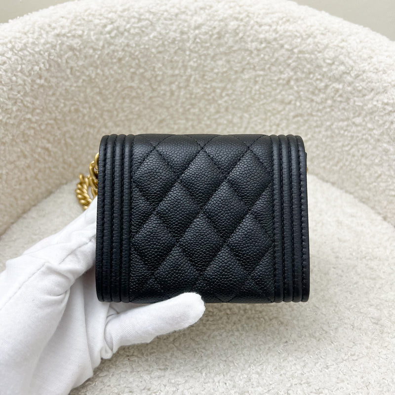 Chanel Boy Card Holder / Micro Clutch on Chain in Black Caviar AGHW