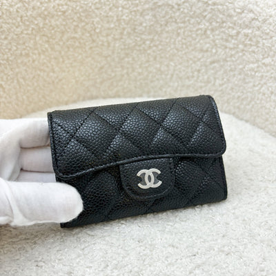 Chanel Classic Snap Card Holder in Black Caviar and SHW