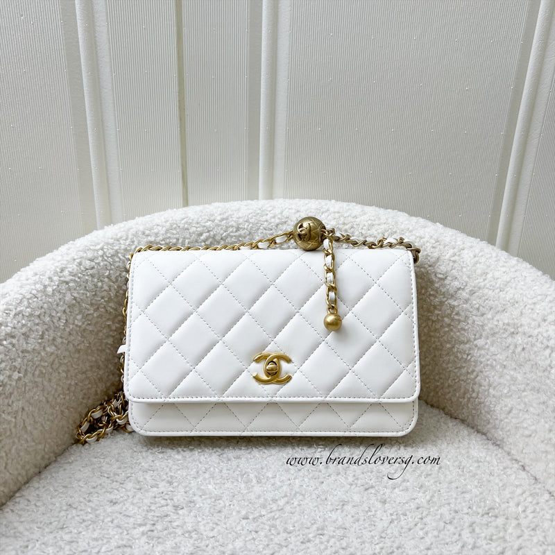 Chanel Pearl Crush Wallet on Chain WOC in White Lambskin and AGHW