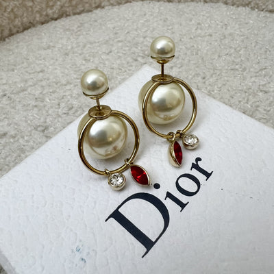 Dior Tribales Earrings Gold-Finish Metal with White Resin Pearls and Crystals