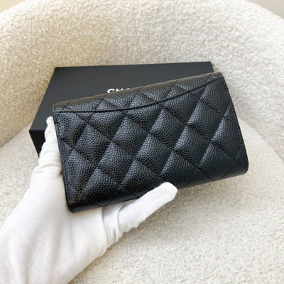 Chanel Classic Medium Trifold Wallet in Black Caviar and LGHW