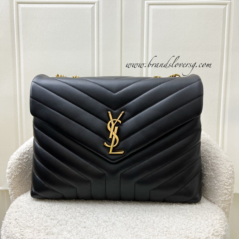 Saint Laurent YSL Medium LouLou Bag in Quilted Black Calfskin and GHW