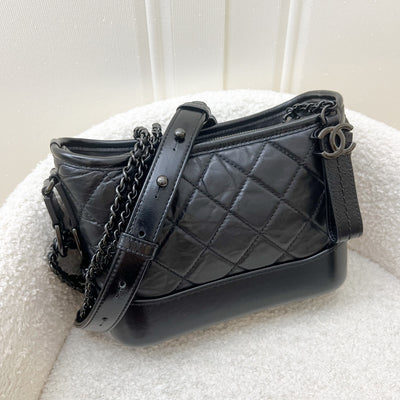 Chanel So Black Small Gabrielle in Black Distressed Leather and Black HW