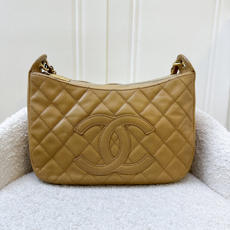 Chanel Vintage Half Moon Hobo Bag in Dark Beige Caviar GHW