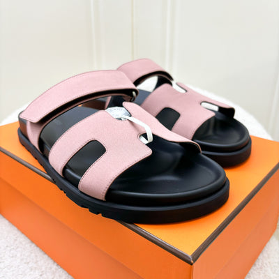 Hermes Chypre Sandals in Bois De Rose Pink Satin Sz37