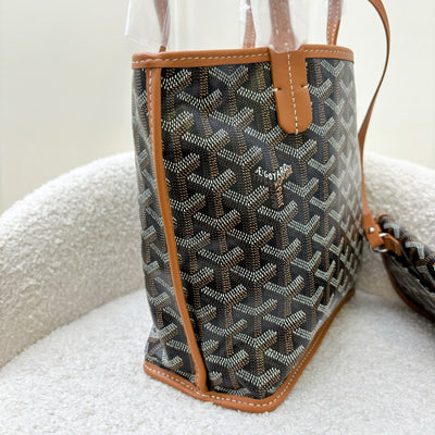 Goyard Mini Anjou in Black Goyardine Canvas with Camel Trim