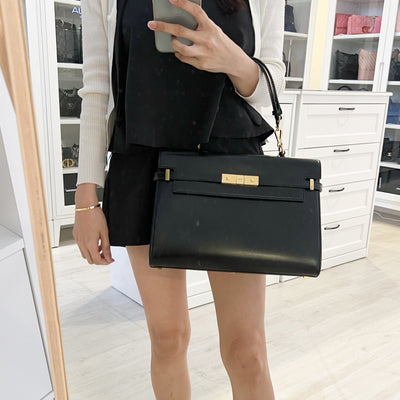 Saint Laurent YSL Manhattan Top Handle Large in Black Box Leather and GHW