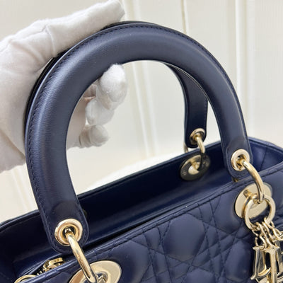 Dior Medium Lady Dior in Navy Lambskin and LGHW (Newer Version with Adjustable Strap)