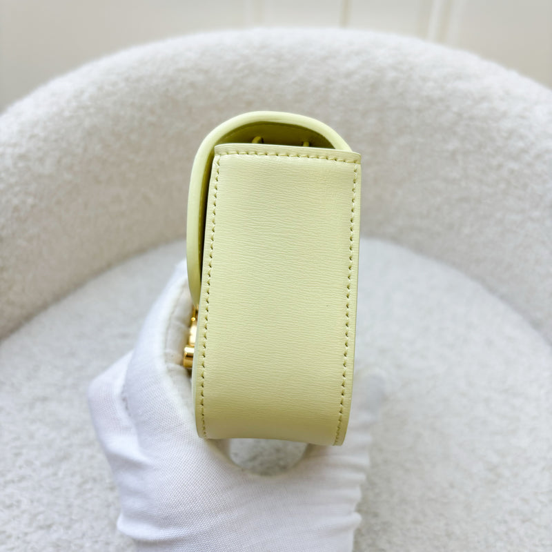 Celine Triomphe Mini Claude Flap Bag in Light Yellow Shiny Calfskin and GHW