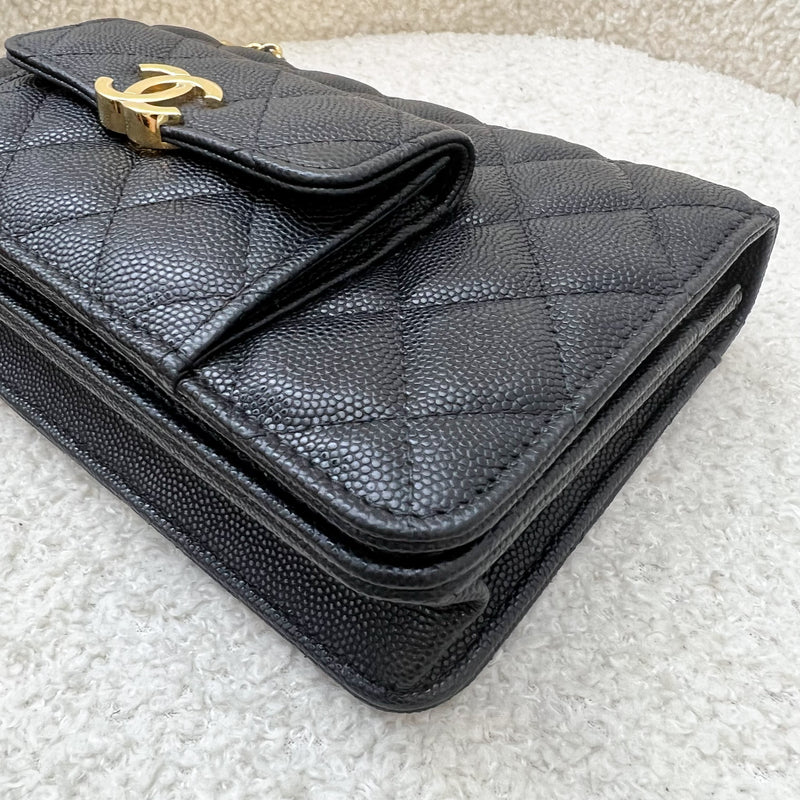 Chanel 22A Seasonal Wallet on Chain WOC in Black Caviar and GHW