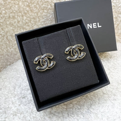 Chanel CC Logo Earrings with Black Enamel