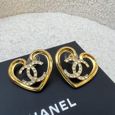 Chanel 23C CC and Heart Earrings with Crystals and in LGHW