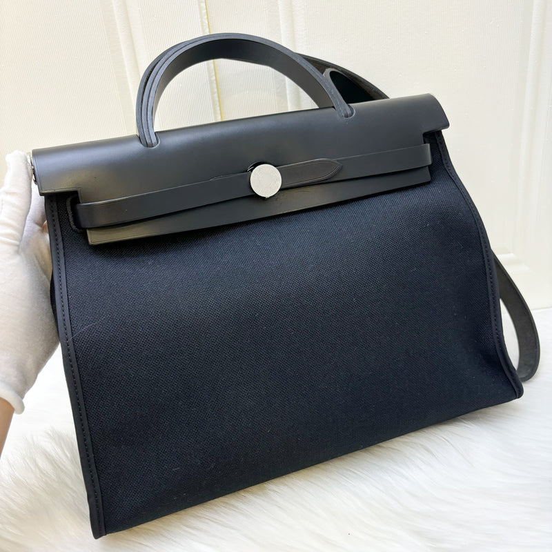 Hermes Herbag Zip 31 Sellier in Black Canvas, Black Leather and PHW