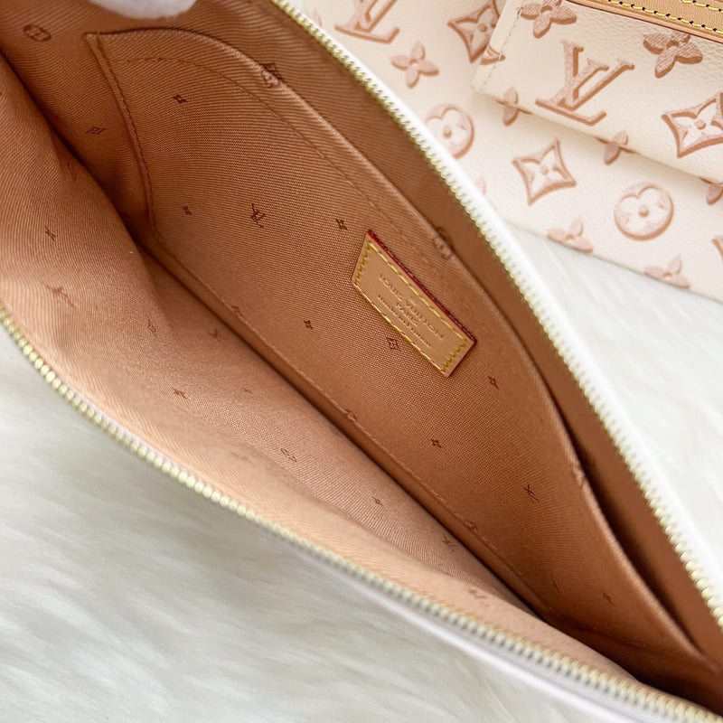 LV Neverfull MM with Front Pocket in Beige Clair Monogram Canvas and GHW (M20921)