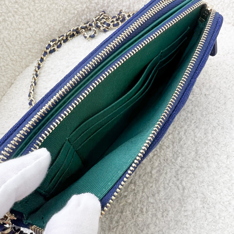 Chanel VIP Clutch on Chain / WOC in Blue Jersey Fabric and LGHW