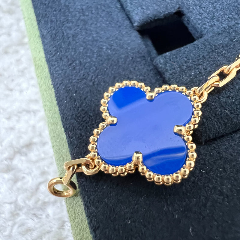 Van Cleef & Arpels VCA Vintage Alhambra 5 Motifs Bracelet with Blue Agate in 18K Yellow Gold