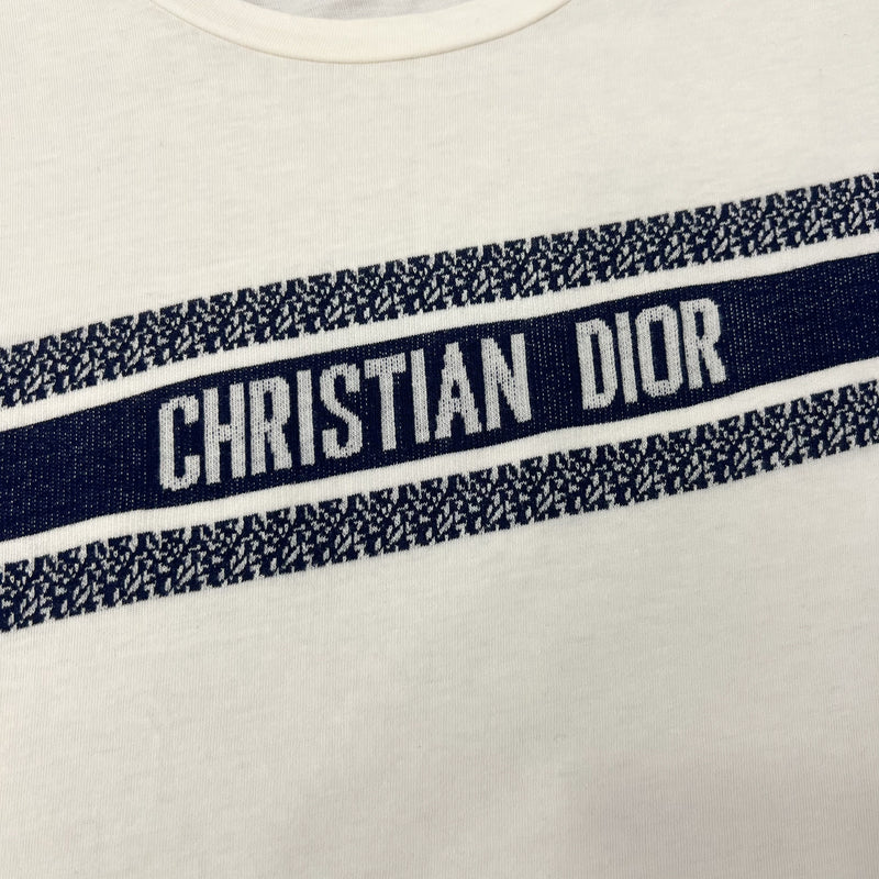 Dior White and Navy Blue Cotton Jersey T-shirt Sz S