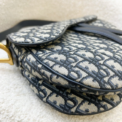 Dior Medium Saddle Bag in Navy Oblique Canvas and AGHW