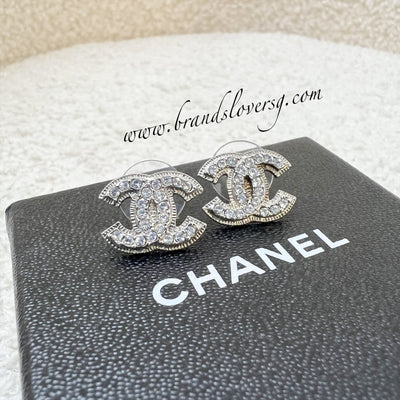 Chanel Classic CC Earrings with Crystals in SHW