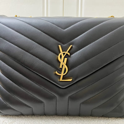 Saint Laurent YSL Medium LouLou Bag in Quilted Black Calfskin and GHW