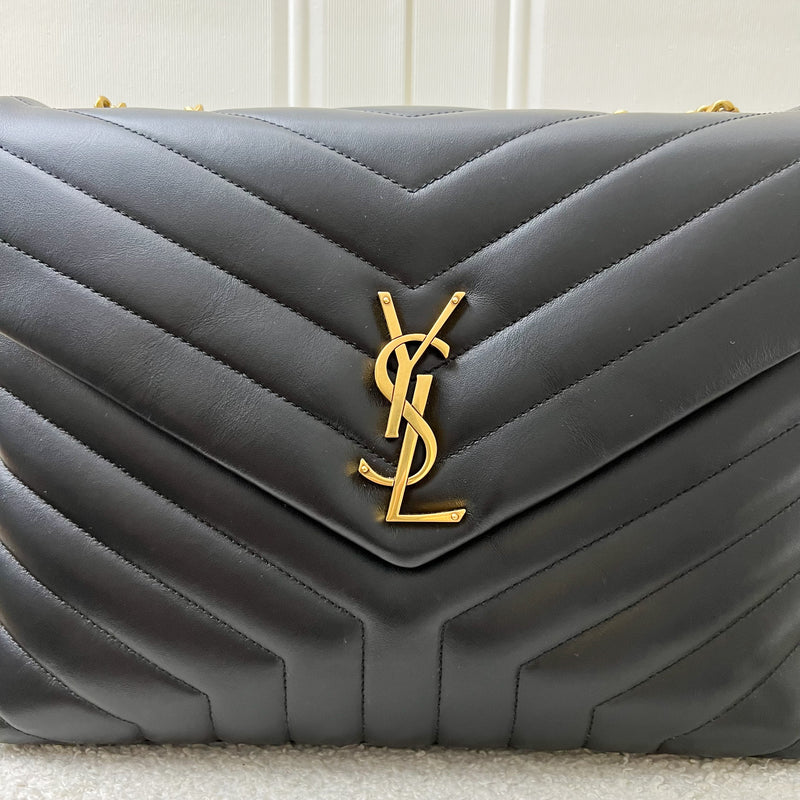 Saint Laurent YSL Medium LouLou Bag in Quilted Black Calfskin and GHW