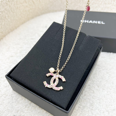 Chanel 19S CC Logo Necklace with Pink and White Crystals in AGHW