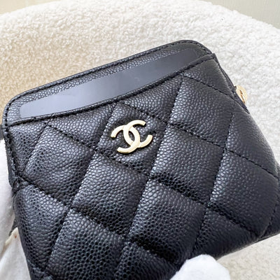 Chanel Zipped Square Compact Wallet / Card Holder in Black Caviar and LGHW