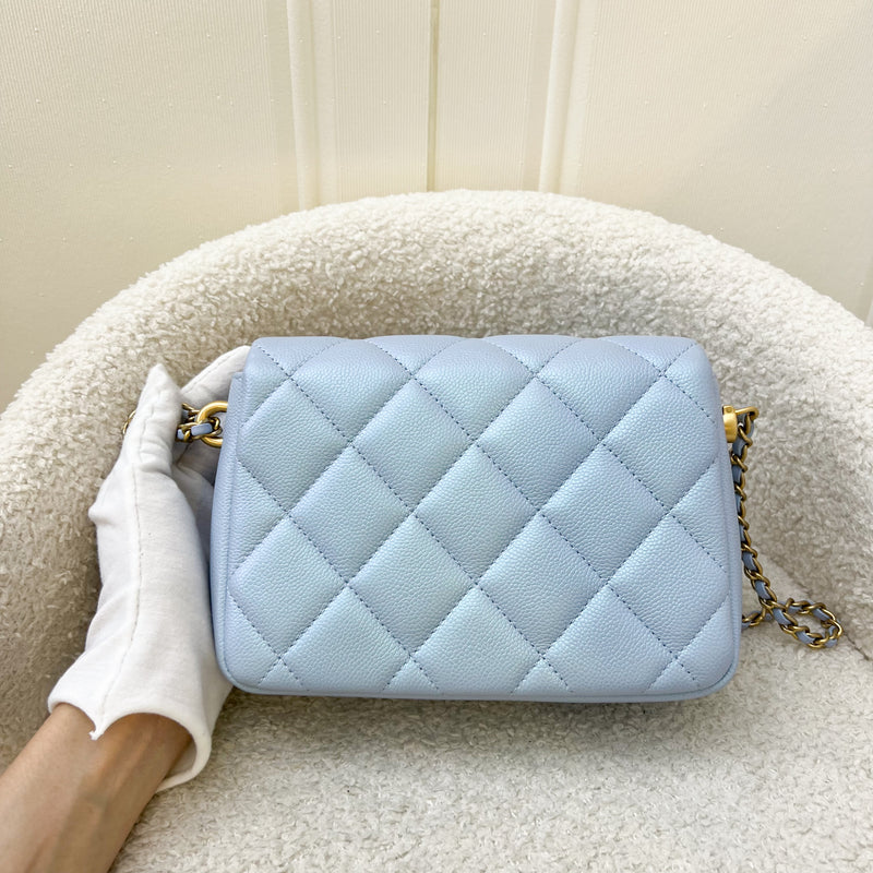 Chanel 21K Perfect Mini Square Adjustable Chain Flap in Iridescent Light Blue Caviar and AGHW