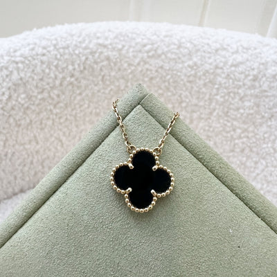 Van Cleef & Arpels VCA Vintage Alhambra Onyx Pendant Necklace in 18K Yellow Gold