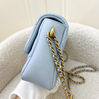 Chanel 21K Perfect Mini Square Adjustable Chain Flap in Iridescent Light Blue Caviar and AGHW