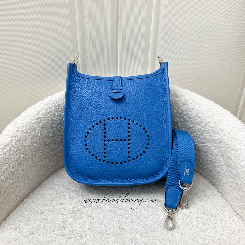 Hermes Mini Evelyne 16 in Blue Zanzibar Clemence Leather and PHW