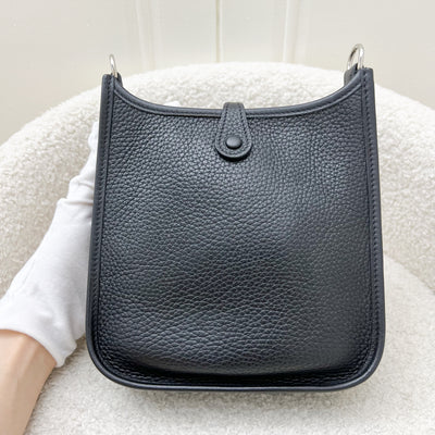 Hermes Mini Evelyne 16 in Noir Black Clemence Leather, Canvas Strap and PHW