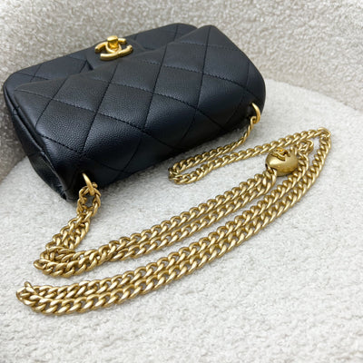 Chanel 24P Heart Adjustable Chain Small / Mini "20cm" Flap Bag in Black Caviar AGHW